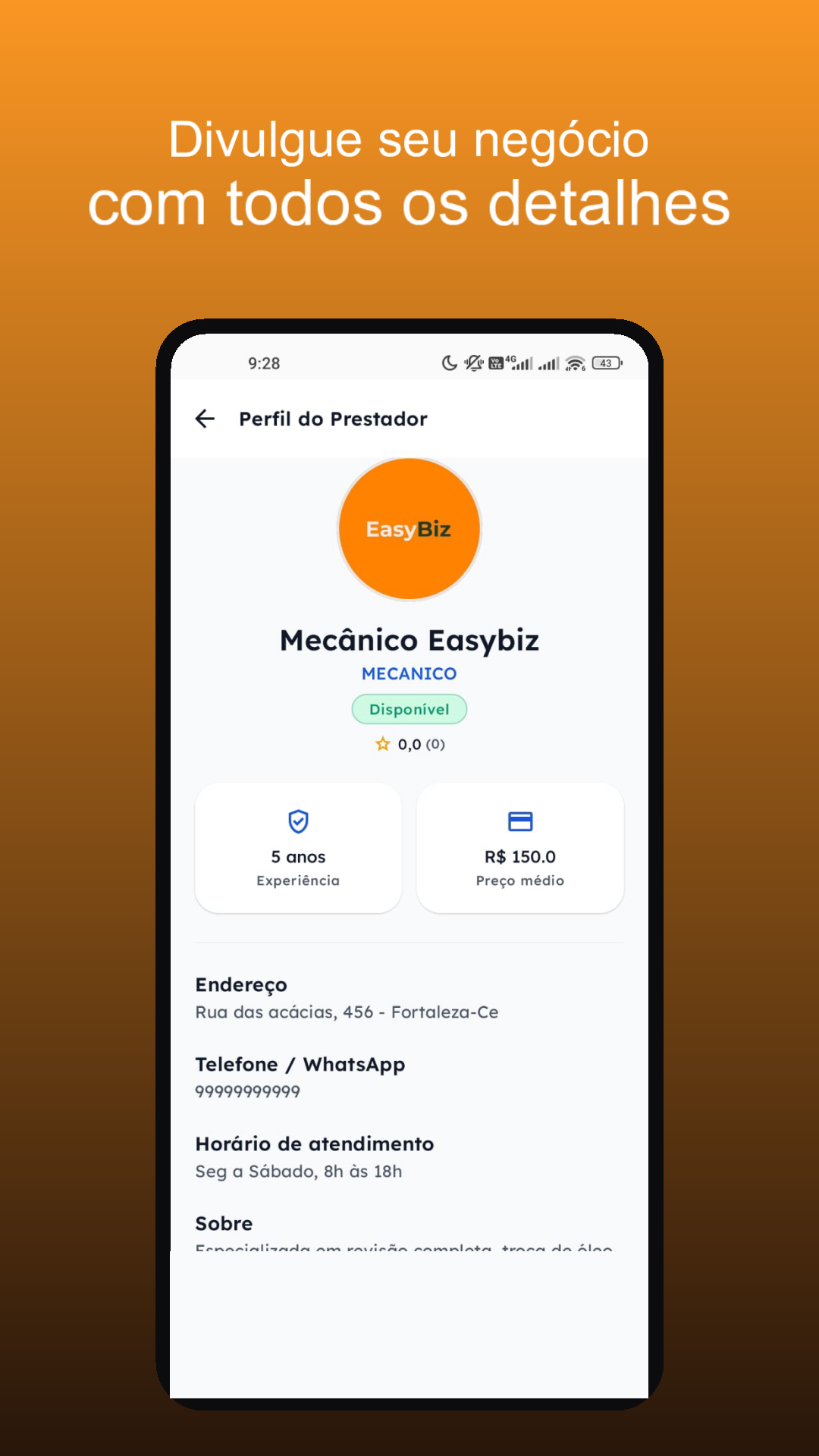 Perfil de um negócio no EasyBiz