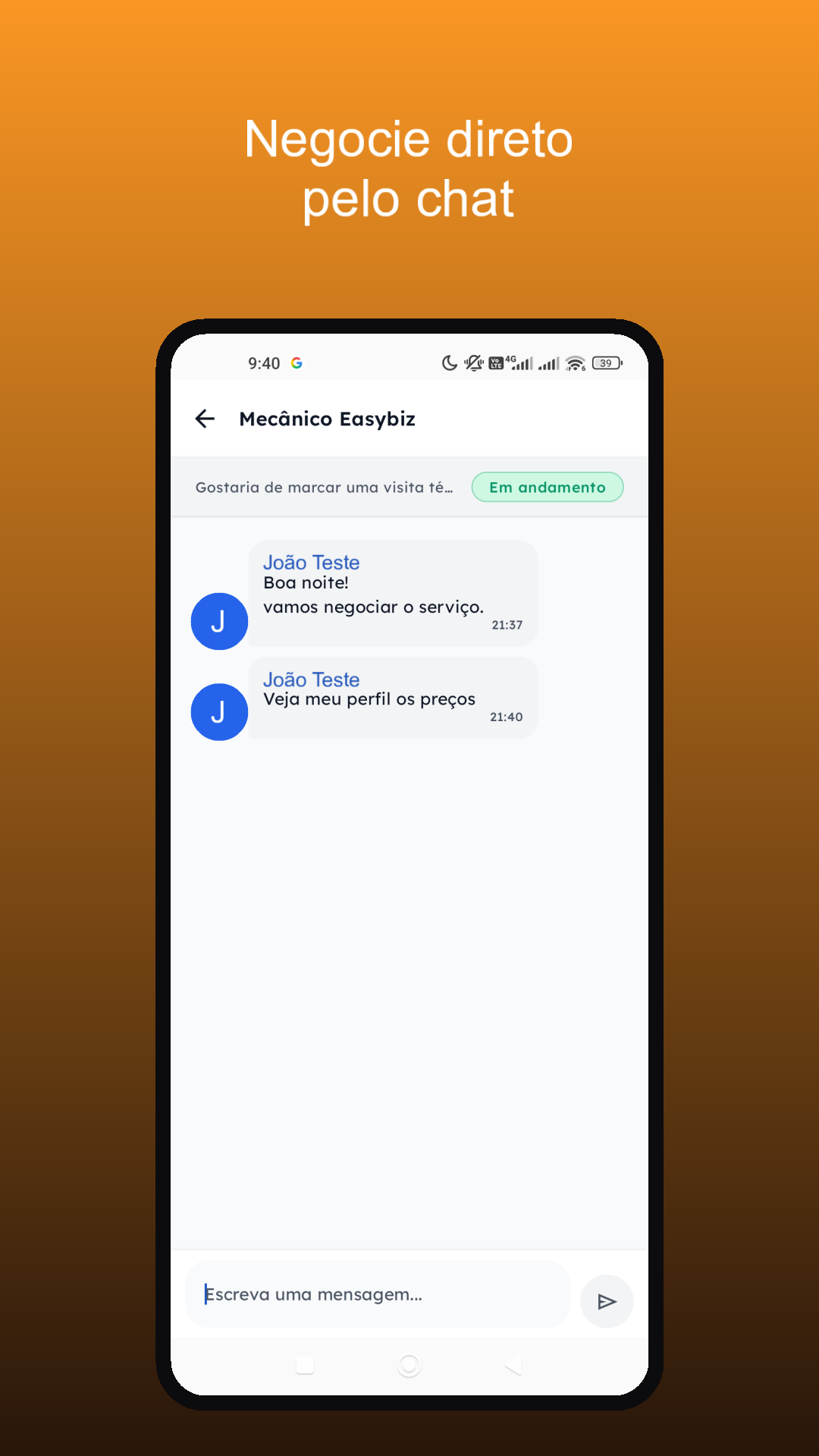 Chat entre cliente e prestador